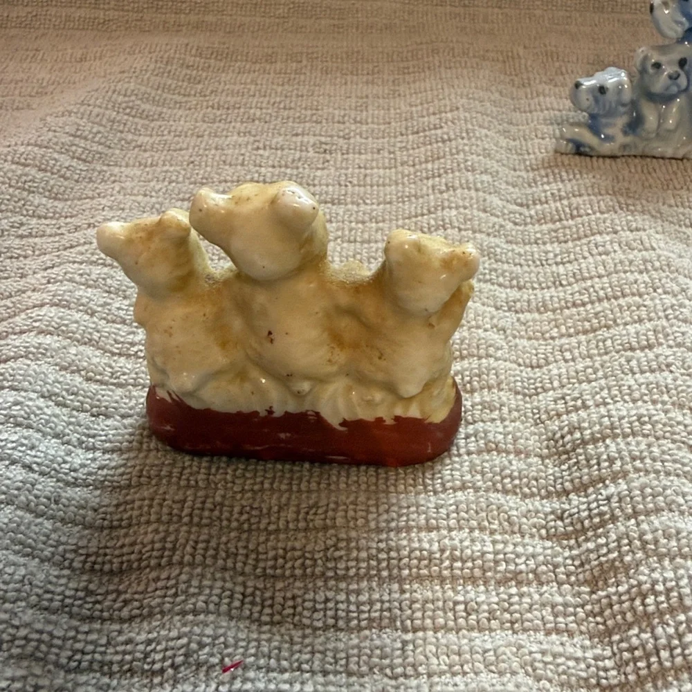 Vintage porcelain Dog Figurine Sets - Cream and Blue. Made in Japan